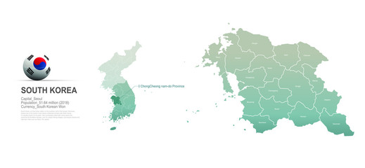 chungcheong nam do map. detailed south korea city, provinces vector map series. 