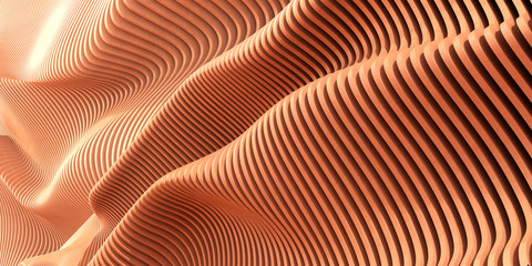 Fototapete - Abstract of wooden pattern, twisted shape, architecture facade details,Perspective of future building design, Parametric wall. 3D rendering.