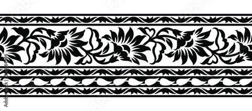 Fotografía Seamless black and white floral border