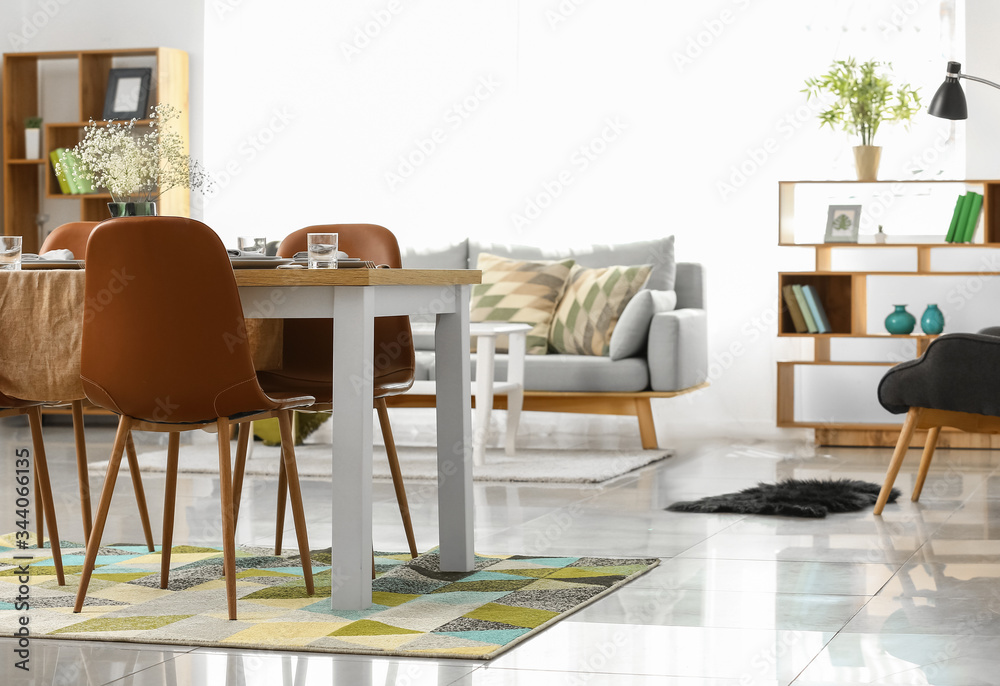 Served table in modern dining room