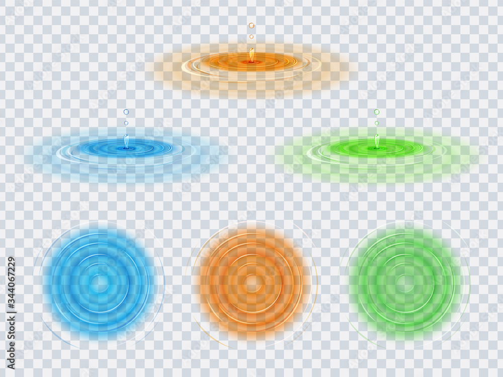 波紋と水滴の素材セット 透過 青 オレンジ 緑 Wall Mural ふわぷか 波紋と水滴の素材セット 透過 青 オレンジ 緑 Wall Mural ふわぷか