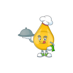 Poster - A gold hair serum chef cartoon design with hat and tray