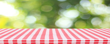 Picnic Table On Green Bokeh Background