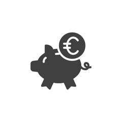 Piggy bank and Euro Coin vector icon. filled flat sign for mobile concept and web design. Euro money savings glyph icon. Symbol, logo illustration. Vector graphics