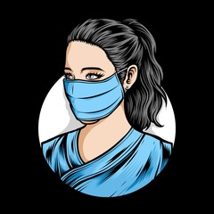 female nurse wearing medical mask vector