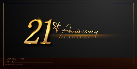 21st anniversary celebration logotype with handwriting golden color elegant design isolated on black background. vector anniversary for celebration, invitation card, and greeting card