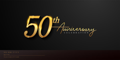 Wall Mural - 50th anniversary celebration logotype with handwriting golden color elegant design isolated on black background. vector anniversary for celebration, invitation card, and greeting card