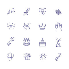 Poster - Birthday party line icon set. Decoration, cake with candles, champagne. Celebration concept. Can be used for topics like wedding, surprise, holiday, anniversary