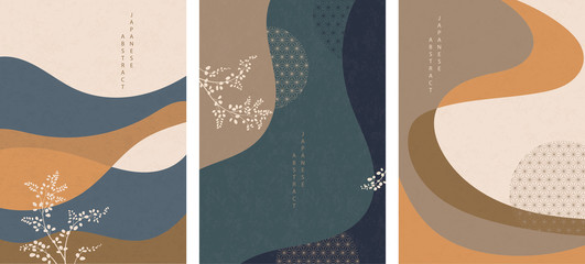 Wall Mural - oriental japanese style abstract pattern background design geometry wave move and plant grass icon
