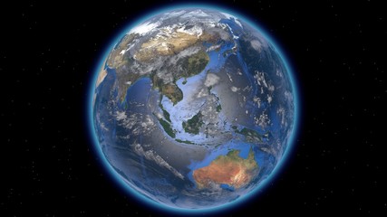 Wall Mural - Beautiful planet Earth in space against the background of stars. Europe Asia and Australia. 3d rendering. Elements of this video furnished by NASA.