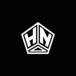 HN logo monogram with negative space pentagon line design template