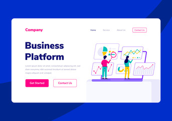  Template Landing Page People Business Platform Vector Flat Illustration