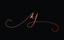 Nj Or N, J Lowercase Cursive Letter Initial Logo Design, Vector Template