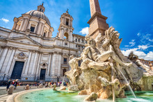 Main Fountain On Piazza Navona During A Sunny Day, Rome