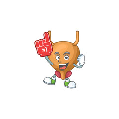 Poster - Cartoon character concept of bladder holding red foam finger