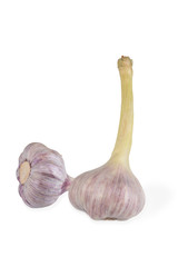 two large heads of young garlic isolated on white background