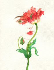 Wall Mural - flower girl. fashion illustration. watercolor painting
