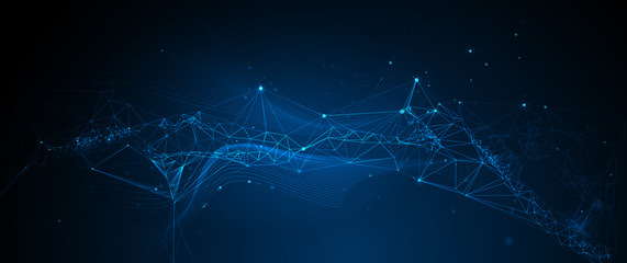 Aufkleber - Vector illustration molecule,Connected lines with dots,technology on blue background. Abstract internet network connection design for web site.Digital data,communication,science and futuristic concept