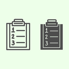 Poster - Plan list line and solid icon. Checklist with ranking numbers on clipboard outline style pictogram on white background. Numbered to do plan for mobile concept and web design. Vector graphics.