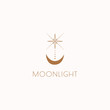 Boho Logo Design. Modern Moon and Star Symbol Logotype.