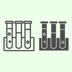 Poster - Test tubes line and solid icon. Laboratory equipment flask with fluid outline style pictogram on white background. Chemistry and medicine signs for mobile concept and web design. Vector graphics.