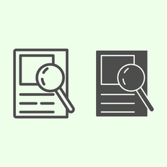 Poster - Search line and solid icon. Data searching document and magnifier outline style pictogram on white background. Explore and research information for mobile concept and web design. Vector graphics.