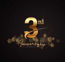 3rd Golden Anniversary Logo With Swoosh And Sparkle Golden Colored Isolated On Elegant Background, Vector Design For Greeting Card And Invitation Card