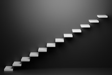 Ascending White Stairs In Black Room Abstract 3D Illustration