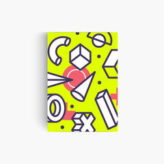 Poster - Abstract yellow banner template with geometric pattern on background, modern poster of memphis style texture, vector illustration