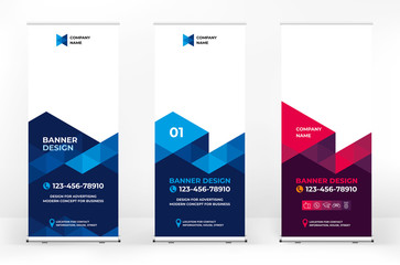 Wall Mural - roll-up design banner, creative abstract background of triangles, banner for presentations, advertis