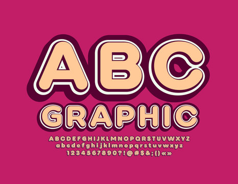 Vector Graphic Alphabet. Bright trendy Letters and Numbers. Retro style Font