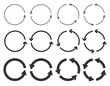 Vector set of circle arrows isolated on white background. Rotate arrow and spinning loading symbol. Circular rotation loading elements, redo process.