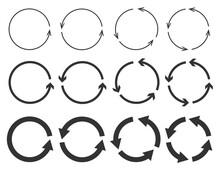 Vector Set Of Circle Arrows Isolated On White Background. Rotate Arrow And Spinning Loading Symbol. Circular Rotation Loading Elements, Redo Process.