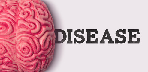 Wall Mural - disease word next to a human brain model