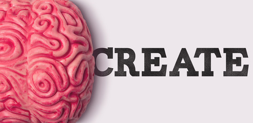 Wall Mural - create word next to a human brain model