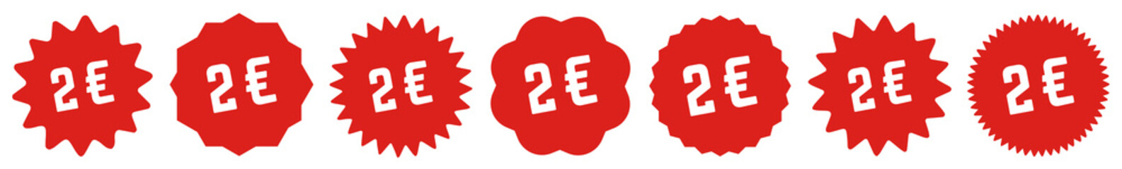 2 Price Tag Red | 2 Euro | Special Offer Icon | Sale Sticker | Deal Label | Variations