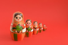 Traditional Russian Nesting Dolls. Babushkas Or Matryoshkas.