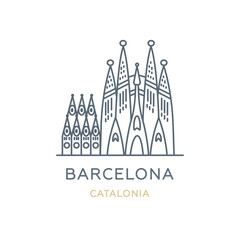 Wall Mural - Barcelona city, Spain. Line icon of the famous and largest city in Europe. Outline icon for web, mobile, and infographics. Landmark and famous building. Vector illustration, white isolated. 