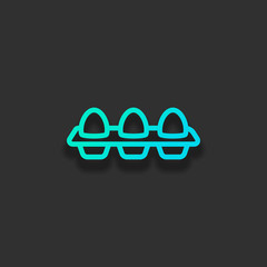 Poster - egg tray, linear outline icon. Colorful logo concept with soft shadow on dark background. Icon color of azure ocean