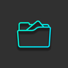 Poster - Folder of documents, portfolio with files, linear outline business icon. Colorful logo concept with soft shadow on dark background. Icon color of azure ocean