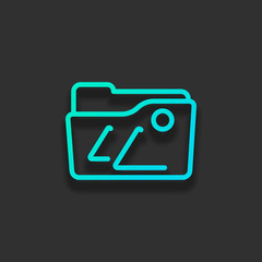 Poster - Folder of pictures or photos, gallery, outline linear icon. Colorful logo concept with soft shadow on dark background. Icon color of azure ocean