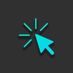 Poster - Computer pointer, cursor or mouse arrow, click. Colorful logo concept with soft shadow on dark background. Icon color of azure ocean