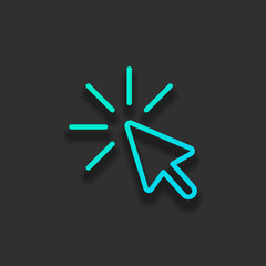 Poster - Computer pointer, cursor or mouse arrow, click, outline design. Colorful logo concept with soft shadow on dark background. Icon color of azure ocean