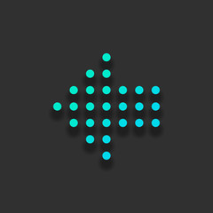 Poster - Dot arrow cursor, left direction. Colorful logo concept with soft shadow on dark background. Icon color of azure ocean