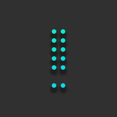 Poster - Dot exclamation mark, attention or alert sign. Colorful logo concept with soft shadow on dark background. Icon color of azure ocean
