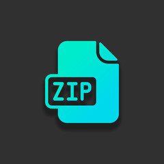 Poster - Computer file, zip archive symbol. Colorful logo concept with soft shadow on dark background. Icon color of azure ocean