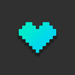 Poster - Pixel heart, 8 bit, valentine day. Colorful logo concept with soft shadow on dark background. Icon color of azure ocean