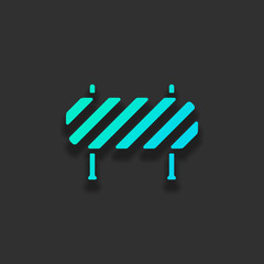 Poster - Road barrier, block entry. Colorful logo concept with soft shadow on dark background. Icon color of azure ocean
