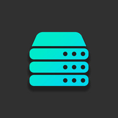Poster - Database server, backup data, computer network, cloud hardware. Colorful logo concept with soft shadow on dark background. Icon color of azure ocean