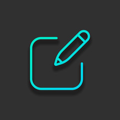 Poster - Pencil and paper, edit text, create file, new document, outline design. Colorful logo concept with soft shadow on dark background. Icon color of azure ocean